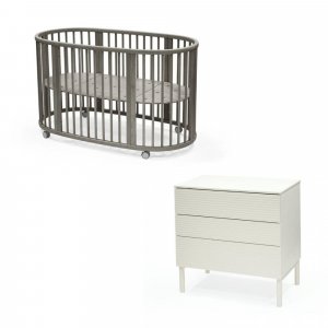 Chambre duo lit sleepi gris + commode sleepi blanc Stokke