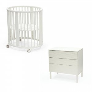 Chambre duo berceau sleepi blanc + commode sleepi blanc Stokke