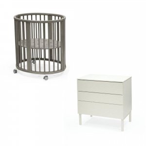Chambre duo berceau sleepi gris + commode sleepi blanc Stokke