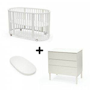 Chambre duo lit sleepi + commode sleepi + matelas - white Stokke
