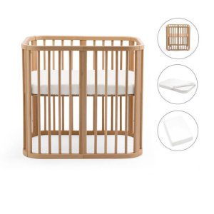 Pack berceau nighti + matelas + drap housse blanc - natural Stokke