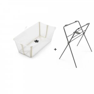 Pack baignoire flexi bath sandy beige + support à pieds Stokke