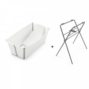 Pack complet baignoire flexi bath blanche + support + transat nouveau-né Stokke