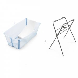 Pack complet baignoire flexi bath ocean blue + support + transat nouveau-né Stokke