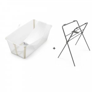 Pack complet baignoire flexi bath sandy beige + support + transat nouveau-né Stokke