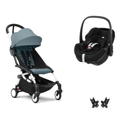 Poussette duo yoyo 3 pack 6+ et siège auto pebble 360 pro² black - chassis blanc - aqua