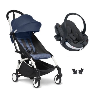 Poussette duo yoyo 3 - châssis blanc pack 6+ et siège auto izi go modular x2 by besafe bleu air france