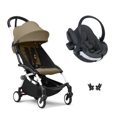 Poussette duo yoyo 3 - châssis blanc pack 6+ et siège auto izi go modular x2 by besafe toffee