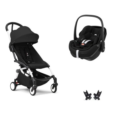 Poussette duo yoyo 3 pack 6+ et siège auto pebble 360 pro² black - chassis blanc - noir