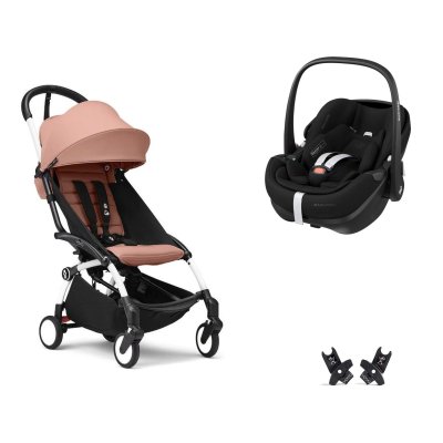 Poussette duo yoyo 3 pack 6+ et siège auto pebble 360 pro² black - chassis blanc - ginger