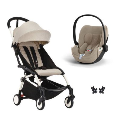 Poussette duo yoyo 3 pack 6+ et siège auto cloud t plus beige - chassis blanc - bonpoint