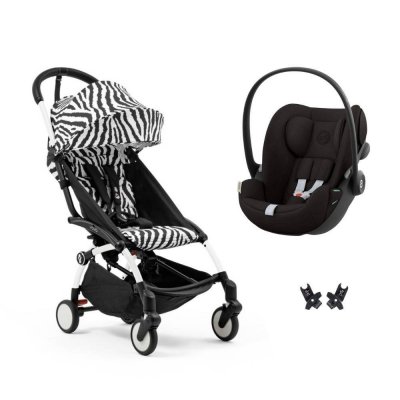 Poussette duo yoyo 3 pack 6+ et siège auto cloud g black - chassis blanc - zebra