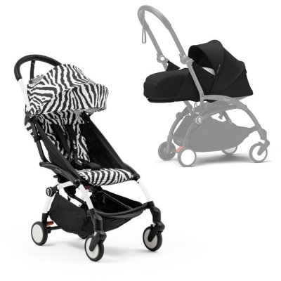 Poussette complète yoyo 3 châssis blanc pack 0+ et 6+ zebra / noir