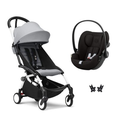 Poussette duo yoyo 3 pack 6+ et siège auto cloud g black - chassis blanc - stone