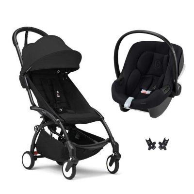 Poussette duo yoyo 3 pack 6+ et siège auto aton b2 black - chassis noir - noir
