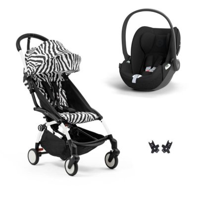 Poussette duo yoyo 3 pack 6+ et siège auto cloud t black - chassis blanc - zebra
