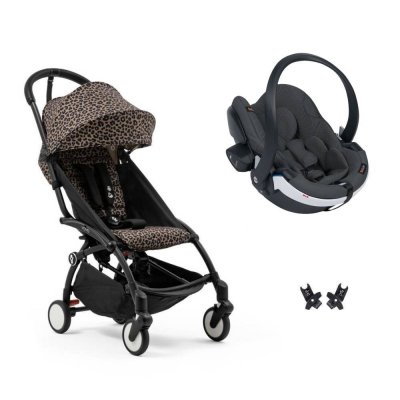 Poussette duo yoyo 3 - châssis noir pack 6+ et siège auto izi go modular x2 by besafe léopard