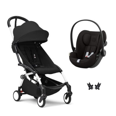 Poussette duo yoyo 3 pack 6+ et siège auto cloud g black - chassis blanc - noir
