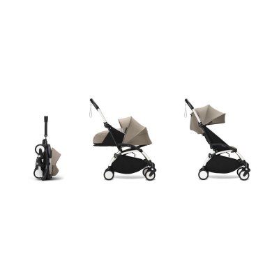 Poussette complète yoyo 3 châssis blanc pack 0+ et 6+ taupe