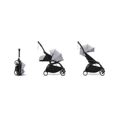 Poussette complète yoyo 3 châssis noir pack 0+ et 6+ stone