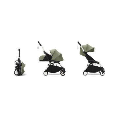 Poussette complète yoyo 3 châssis blanc pack 0+ et 6+ olive