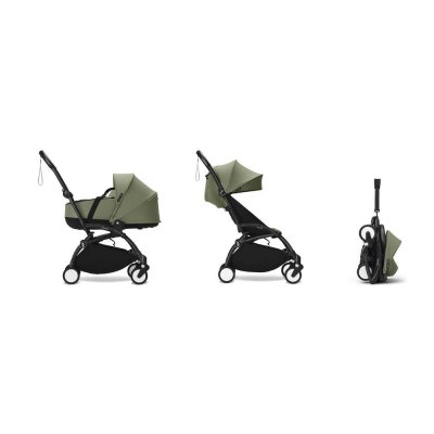 Poussette duo yoyo 3 - châssis noir pack 6+ et nacelle olive