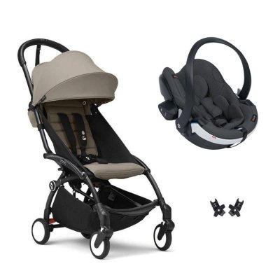 Poussette duo yoyo 3 - châssis noir pack 6+ et siège auto izi go modular x2 by besafe taupe