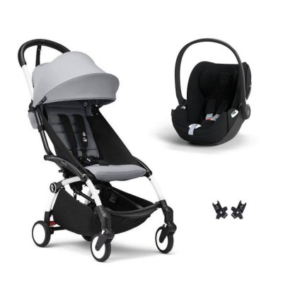 Poussette duo yoyo 3 pack 6+ et siège auto cloud t plus black - chassis blanc - stone