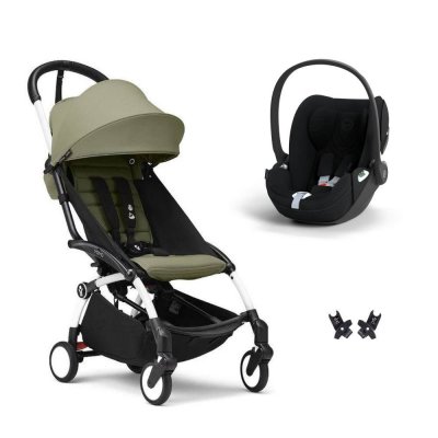 Poussette duo yoyo 3 pack 6+ et siège auto cloud t plus black - chassis blanc - olive