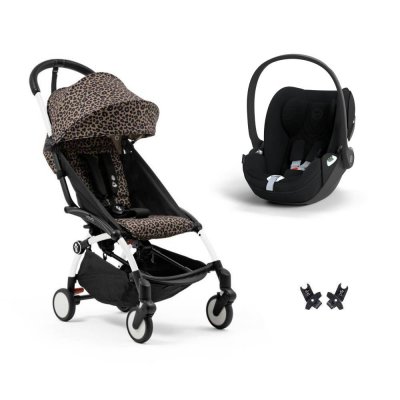 Poussette duo yoyo 3 pack 6+ et siège auto cloud t plus black - chassis blanc - leopard