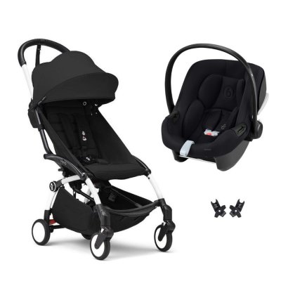 Poussette duo yoyo 3 pack 6+ et siège auto aton b2 black - chassis blanc - noir