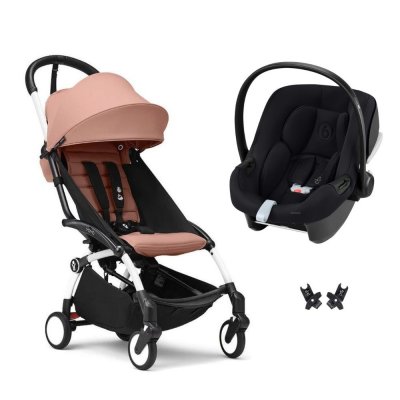 Poussette duo yoyo 3 pack 6+ et siège auto aton b2 black - chassis blanc - ginger