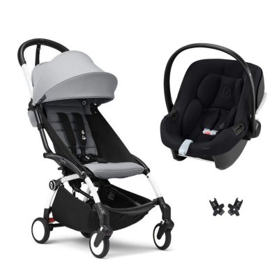 Poussette duo yoyo 3 pack 6+ et siège auto aton b2 black - chassis blanc - stone