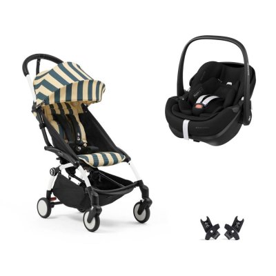 Poussette duo yoyo 3 pack 6+ et siège auto pebble 360 pro² black - chassis blanc - monaco