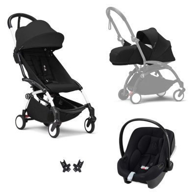 Poussette trio yoyo 3 pack 0+ & 6+ et siège auto aton b2 black - châssis blanc - noir