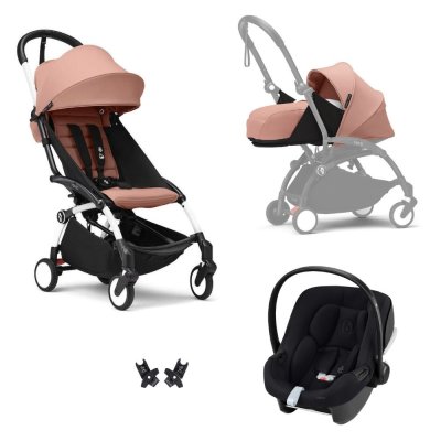 Poussette trio yoyo 3 pack 0+ & 6+ et siège auto aton b2 black - châssis blanc - ginger