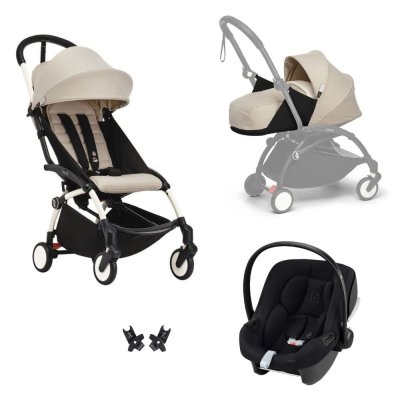 Poussette trio yoyo 3 pack 0+ & 6+ et siège auto aton b2 black - châssis blanc - bonpoint