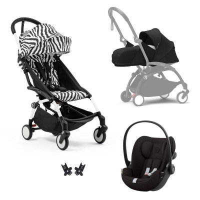 Poussette trio yoyo 3 pack 0+ & 6+ + siège auto cloud g3 black - châssis blanc - zebra / noir