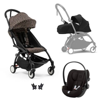 Poussette trio yoyo 3 pack 0+ & 6+ et siège auto cloud g3 black - châssis noir - leopard / noir