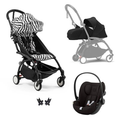 Poussette trio yoyo 3 pack 0+ & 6+ et siège auto cloud g3 black - châssis noir - zebra / noir