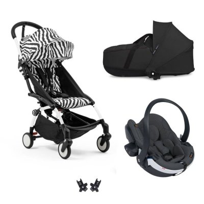 Poussette trio yoyo 3 - châssis blanc pack 6+ siège auto izi go modular x2 by besafe + nacelle zebra / noir