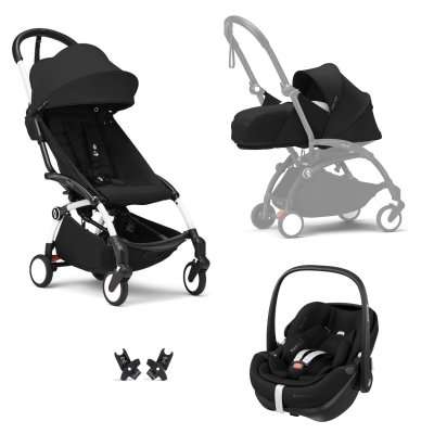 Poussette trio yoyo 3 pack 0+ et 6+ + siège auto pebble 360 pro² black - châssis blanc - noir