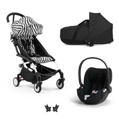 Poussette trio yoyo 3 pack 6+ + siège auto cloud t plus black + nacelle yoyo - châssis blanc - zebra / noir