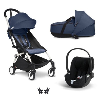 Poussette trio yoyo 3 pack 6+ + siège auto cloud t plus black + nacelle yoyo - châssis blanc - bleu air france
