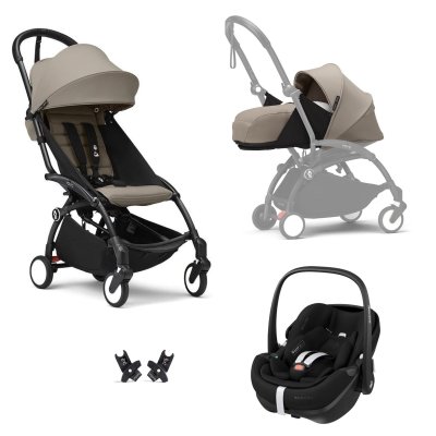 Poussette trio yoyo 3 pack 0+ & 6+ et siège auto pebble 360 pro² black - châssis noir - taupe