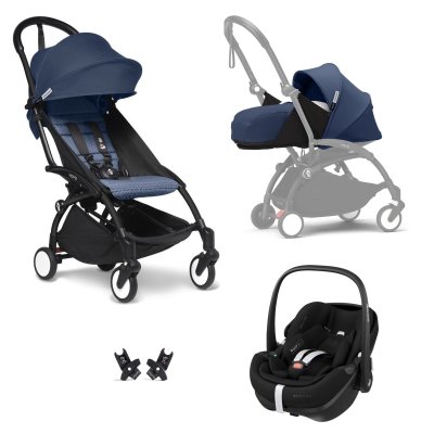 Poussette trio yoyo 3 pack 0+ & 6+ et siège auto pebble 360 pro² black - châssis noir - bleu air france