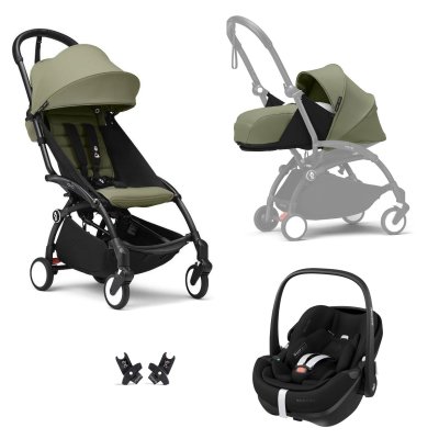 Poussette trio yoyo³ pack 0+ & 6+ et siège auto pebble 360 pro² black - châssis noir - olive