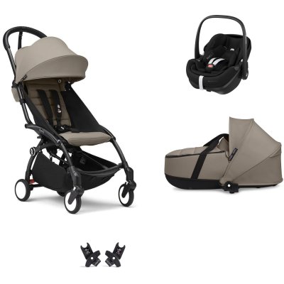 Poussette trio yoyo 3 pack 6+ et siège auto pebble 360 pro² + nacelle yoyo - chassis noir - taupe