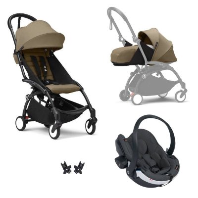 Poussette trio yoyo 3 - châssis noir pack 0+ & 6+ toffee + siège auto izi go modular x2 by besafe