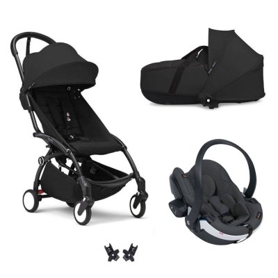 Poussette trio yoyo 3 - châssis noir pack 6+ siège auto izi go modular x2 by besafe + nacelle noir